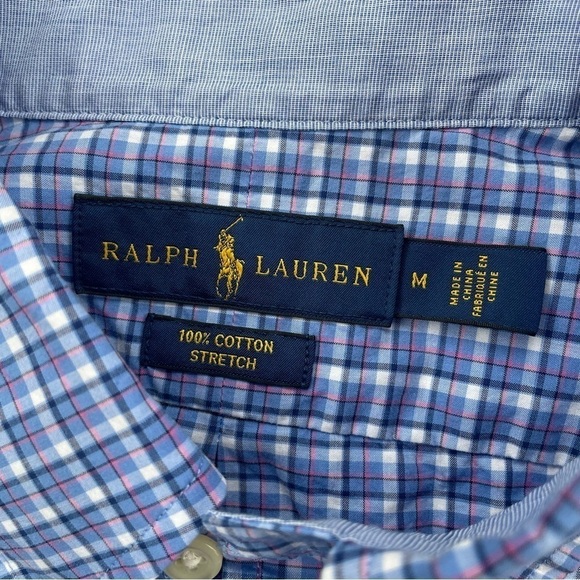 Ralph Lauren Men's Blue White Pink Plaid Button Down Shirt Size Medium - Picture 3 of 6